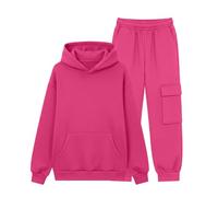 Chándal para niñas de invierno al aire libre cálido de 2 piezas de forro polar con capucha y pantalones deportivos para correr, ciclismo, gimnasio, conjunto clásico liso, hot pink, 13-14 años