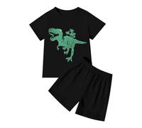 Chándal para niños Activewear Kids Set Jogsuit Outfits Sets für Jungen kurzärmliges T-Shirt Shorts mit Dinosaurier-Print, bequeme Freizeitkleidung für Kleinkinder, Alltagkleidung, Schule, Negro , 2-3