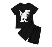 Chándal para niños Activewear Kids Set Jogsuit Outfits Sets für Jungen kurzärmliges T-Shirt Shorts mit Dinosaurier-Print, bequeme Freizeitkleidung für Kleinkinder, Alltagkleidung, Schule, Negro , 3-4