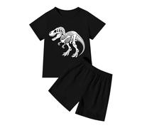 Chándal para niños Activewear Kids Set Jogsuit Outfits Sets für Jungen kurzärmliges T-Shirt Shorts mit Dinosaurier-Print, bequeme Freizeitkleidung für Kleinkinder, Alltagkleidung, Schule, Negro , 2-3