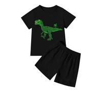Chándal para niños Activewear Kids Set Jogsuit Outfits Sets für Jungen kurzärmliges T-Shirt Shorts mit Dinosaurier-Print, bequeme Freizeitkleidung für Kleinkinder, Alltagkleidung, Schule, Negro , 3-4