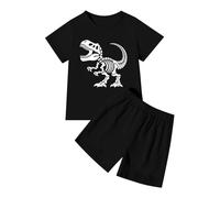 Chándal para niños Activewear Kids Set Jogsuit Outfits Sets für Jungen kurzärmliges T-Shirt Shorts mit Dinosaurier-Print, bequeme Freizeitkleidung für Kleinkinder, Alltagkleidung, Schule, Negro , 2-3