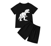 Chándal para niños Activewear Kids Set Jogsuit Outfits Sets für Jungen kurzärmliges T-Shirt Shorts mit Dinosaurier-Print, bequeme Freizeitkleidung für Kleinkinder, Alltagkleidung, Schule, Negro , 2-3