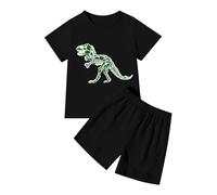 Chándal para niños Activewear Kids Set Jogsuit Outfits Sets für Jungen kurzärmliges T-Shirt Shorts mit Dinosaurier-Print, bequeme Freizeitkleidung für Kleinkinder, Alltagkleidung, Schule, Negro , 2-3