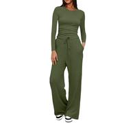 Chándales de gimnasia para mujer, de invierno, sin capucha, de 2 piezas | Chándales de malla de cuello redondo y pantalones de cintura alta ligeros completos yoga ancha Tracksuit Jogger Jogger