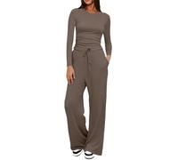 Chándales de gimnasia para mujer, de invierno, sin capucha, de 2 piezas | Chándales de malla de cuello redondo y pantalones de cintura alta ligeros completos yoga ancha Tracksuit Jogger Jogger