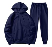 Chándales de hombre conjunto completo sudaderas con capucha de manga larga y pantalones de chándal con solapa. Ropa ligera y cómoda. Chándal de hombre de 2 piezas, azul navy, XXL
