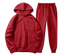 Chándales de hombre conjunto completo sudaderas con capucha de manga larga y pantalones de chándal con solapa. Ropa ligera y cómoda. Chándal de hombre de 2 piezas, rojo, L