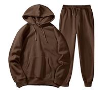 Chándales de hombre conjunto completo sudaderas con capucha de manga larga y pantalones de chándal con solapa. Ropa ligera y cómoda. Chándal de hombre de 2 piezas, café, XXXL