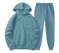 Chándales de hombre conjunto completo sudaderas con capucha de manga larga y pantalones de chándal con solapa. Ropa ligera y cómoda. Chándal de hombre de 2 piezas, azul claro, L