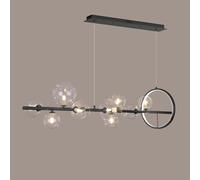 Chandelier 7 Lights Black Linear Lamp with Ring LED Lighting Bar Counter Ceiling Globe Glass Pendant Light Over Table Living Room Bedroom Hanging Lamp(3000K,Black-10