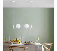 Chandelier ajustable elegante, cuerpo de metal blanco, 56 cm de largo, 20-110 cm de altura, 2 x casquillo E14, IP22, perfecto para decoración moderna del hogar