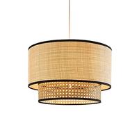 Chandelier Bohemian Pendant Light Living Room Round Chandelier Vintage Rattan Lantern Ceiling Light Linen Pendant Lamp Shade Boho Indoor Decorative Lighting for Bedroom Kitchen Farmhouse