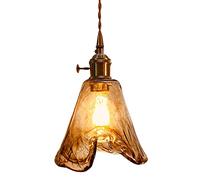 Chandelier Brass Glass Chandelier for Kitchen Island Hallway Vintage Pendant Light with Amber Glass Farmhouse Ceiling Hanging Fixture 15.5x21cm (6x8inch)