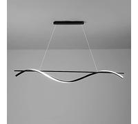 Chandelier Chandelier, LED Ceiling Chandeliers, Linear Metal Pendant Light, Long Strip Kitchen Island Hanging Lamp, Minimalist Above Dining Table Suspension Lights, Black Wrought Iron DRO