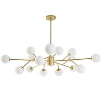 Chandelier Frosted Glass Pendant G9 Chandeliers Ceiling Fixtures Black and Gold for Living Room,Kitchen,Bedroom,Dining Room Home Decor Lamp, 18 Head Light Fixture(Gold,15