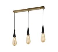 Chandelier industrial con cuerpo de metal y tapa de cristal, 90 cm de longitud, acabado anticuación, 3 x E14 Max 4 W, IP20, perfecta para decoración moderna del hogar