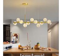 Chandelier LED Ceiling Light Fixture for Dining Room Living, Glass Globe Chandelier for Kitchen Island,Contemporary 7 Light Pendant Lighting Star Light-Gold 65cm/24inch