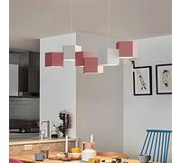 Chandelier LED Hanging Light Fixture for Dining Room Office Livingroom, Cube Dimmable LED Pendant Light 6 Lights,Contemporary Geometric Chandelier-Pink White 80x42x70cm(31x17x28inch)