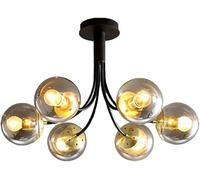 Chandelier Lighting 6 Light Modern Matte Black Finish with Globe Glass Shade,Antique Ceiling Light Fixture Compatible with Dining & Living Room,Lámpara de araña