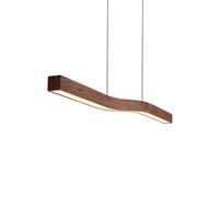 Chandelier Linear Pendant Light Dimmable LED Chandelier Wave Hanging Lamp with Remote Control, Wood Grain Finish for Dining Room Kitchen Island Lighting Fixture