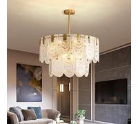 Chandelier Luxury LED Hanging Ceiling Light, Crystal Chandelier,Vintage French Pendant Light with Glass Lampshade for Living Room Kitchen Island Farmhouse-Glass 60x37cm(24x15inch)