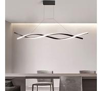 Chandelier Minimalist Hanging Light Fixture Ceiling Lamp with Remote for Living Room,Dimmable LED Chandelier for Kitchen Isaland, Wave LED Pendant Light-Black 120x14cm(47x6inch)