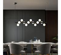 Chandelier Nordic Brass Magic Bean Pendant Light for Dining Room Island,Mid Century Ceiling Pendant Lighting Globe Glass, Linear Chandelier 13 Lights-Black 100x25cm(39x10inch)