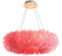 Chandelier Nordic Chandelier,Warm Romantic Living Dining Room Bedroom,Feather Round Lampshade Ceiling Light-Grey 80cm Pendant Light Home Decor Lamp(Pink and Spotlights,60