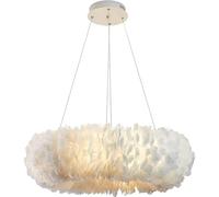 Chandelier Nordic Chandelier,Warm Romantic Living Dining Room Bedroom,Feather Round Lampshade Ceiling Light-Grey 80cm Pendant Light Home Decor Lamp(White,40cm)