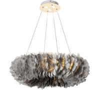Chandelier Nordic Chandelier,Warm Romantic Living Dining Room Bedroom,Feather Round Lampshade Ceiling Light-Grey 80cm Pendant Light Home Decor Lamp(Gray and Spotlights,40