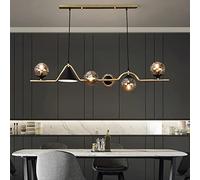 Chandelier Nordic Glass Pendant Light Fixture for Kitchen Island Mid Century 6 Light Chandelier with Globe Glass Shade LED Ceiling Hanging Lamp in Gold Finish (47x10inch)