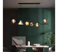 Chandelier Nordic Linear Hanging Ceiling Light for Kitchen Island,Mid Century Glass LED Pendant Light,6 Light Chandelier with Globe Glass Shade-Black c 120x26cm(47x10inch)
