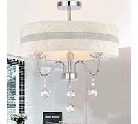 Chandeliers Crystal Glass 3 Light Chandelier Cloth Printing Lampshade E27 Ceiling Light for Bedroom Living Room Coffee Shop