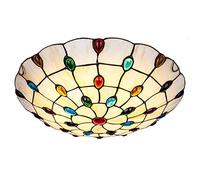 Chandeliers for Dining Vintage Style Round Handcrafted Gem Stained Glass Fmount Ceiling Light Fixture Living Room Bedroom Corridor 15.74In Multifunction Hanging Lamp/Cold White/11.81In(Warm White