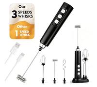 ChaneeHann Espumador de Leche Eléctrico, Batidor Leche Espuma con Base de Carga USB-C, 3 Cabezales Intercambiables, Milk Frother Portátil para Café, Latte, Matcha, Chocolate Caliente, Nata, Huevos
