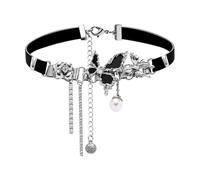 changgengyi Collares, Gargantilla de perlas estilo hip hop for mujer, collar negro Spice Girls, cadena en capas,para Mujer