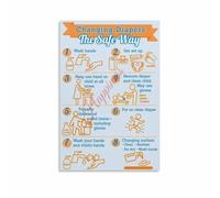 Changing Diapers Safe Way 8 Step Guide Poster Parent Knowledge Canvas Wall-Art for Living Room Bedroom Decor(Framed,08X12inch(20X30cm))