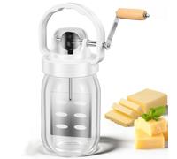 CHANGLKJ Batidora De Mantequilla Clásica, 1,5 L/51 Oz, Manual, con Mango De Madera Y Tarro De Cristal, Batidora De Tarro Manual, Utensilio De Cocina para Hornear, Preparar El Desayuno Y Prevenir