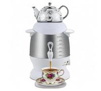 CHANGLKJ Tetera Turca Autofiltrante Estilo Samovar De 5 L De Acero Inoxidable con Tetera De Cerámica De 1 L, Infusor Y Grifo, Antiescaldaduras Y Segura para Preparar Té