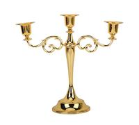 Changor Candelabro de Metal, Candelero Retro de Alto Brillo de Estilo Europeo de 3 Brazos, con Diseño Elegante, para Boda, Mesa de Comedor, Chimenea, Decoración Navideña, Regalo (Oro)