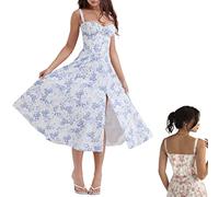 ChangTsing Women Y2k Square Neck Lace Trim Long Dress Low Cut, Print Bustier Sundress, Women's Summer Strap Dress, Comfortable Beauty-No Underwire Print Bustier Sundress