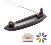 ChangWanna Soporte de incienso de rana, cascada, cono de cerámica, quemador de incienso de reflujo, difusor de incienso con 45 varillas y 12 conos, adorno de rana para aromaterapia, yoga, decoración