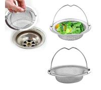 Changyeah Colador de desagüe de acero inoxidable, 2 piezas de acero inoxidable para fregadero, colador para fregadero con asa, colador de desagüe de cocina (11,2 x 11,2 x 3,5 cm)