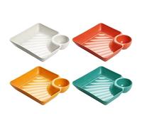 CHANGYUE 4 Platos para servir salsas y aperitivos, bandejas reutilizables para sushi, ensalada, postre, 7.2x7.2 pulgadas (4 piezas)