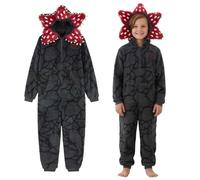 CHANGYUE Pijama Demogorgon Unisex con Capucha 3D, Mono de una Pieza, Forro Polar, para Mujer y Hombre, Ideal fanáticos, Negro/Blanco (140/65)