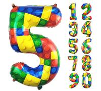 CHANGZHONG Globos de 32 pulgadas de bloque de construcción número 5 de 5 años de edad, globo grande de Mylar de aluminio de helio para niñas y niños, suministros de decoración de fiesta de 5º