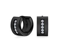 Channel Set Zirconia Cúbico Cz Moda Amplia K-Pop Hoop Huggie Pendientespara Hombre Para Mujer Acero Negro Acero Inoxidable