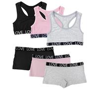 Channo Mädchen Bügelloses Unterwäsche-Set aus Baumwolle: Bustier mit Breiten Trägern und Culotte-Slip Ideal zum Schulstart 3er-Pack 3er-Pack L Geeignet für 12-14 Jahre Modell Stark