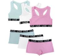 Channo Mädchen Bügelloses Unterwäsche-Set aus Baumwolle: Bustier mit Breiten Trägern und Culotte-Slip Ideal zum Schulstart 3er-Pack M Geeignet für 10-12 Jahre Modell Süß